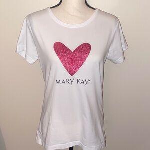 Mary Kay White Tee with Shimmer Pink Heart Design Medium